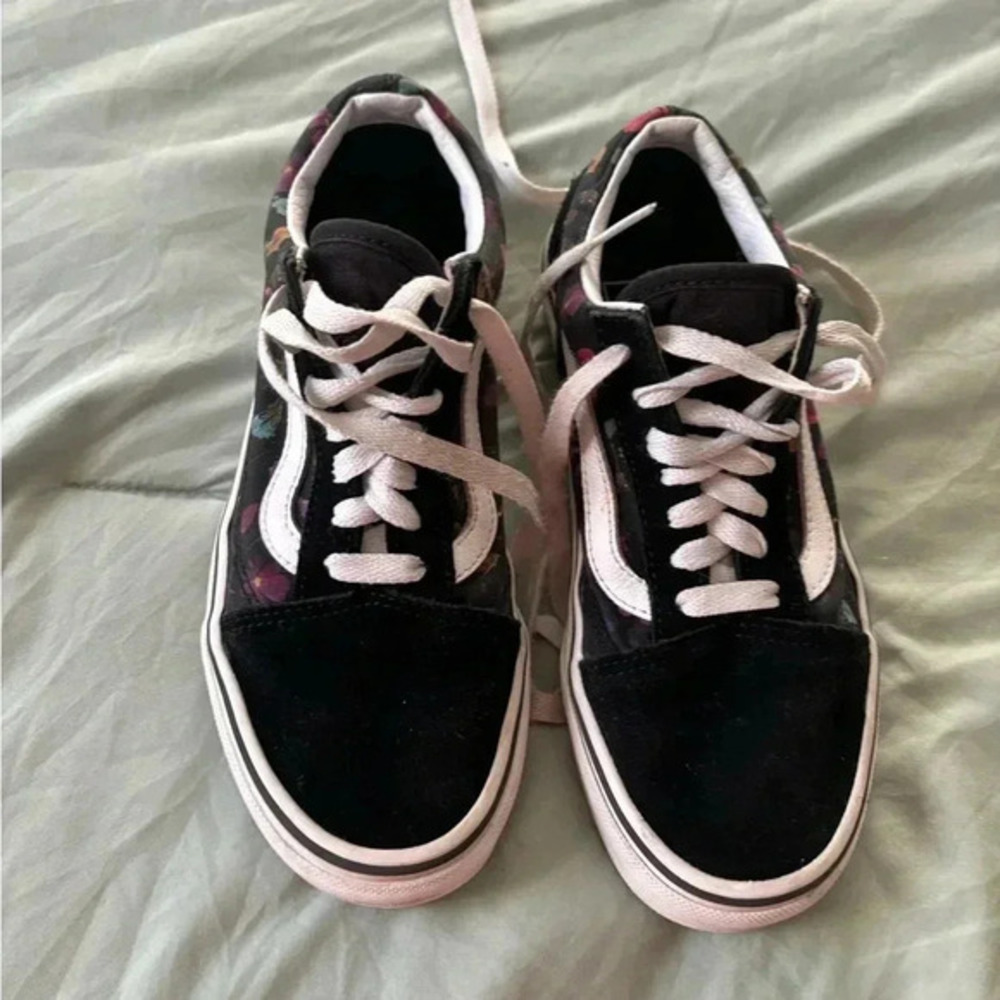 Vans Old Skool Classic Skate Shoes, Blk/trwht(Warped Floral) 3.5 men/5 w